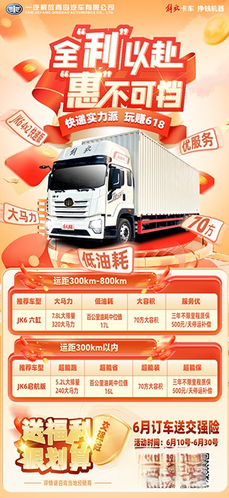 全“利”以赴，“惠”不可擋，6月訂JK6 4X2快遞版送交強險